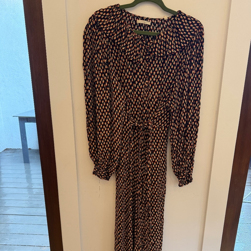 Doen Brown Floral Button Dress Size Large